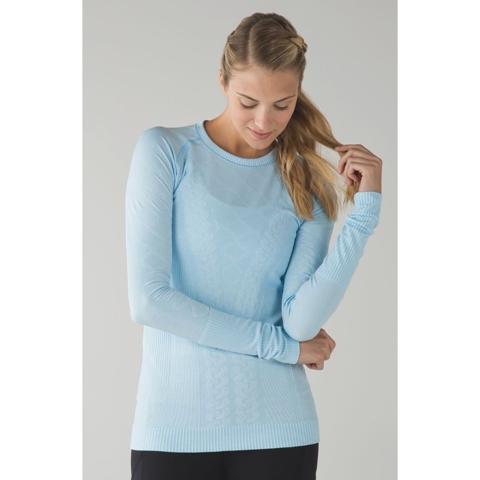 Lululemon Women's Rest Less Pullover Caspian Blue Textured Base Layer Sz 2 $84